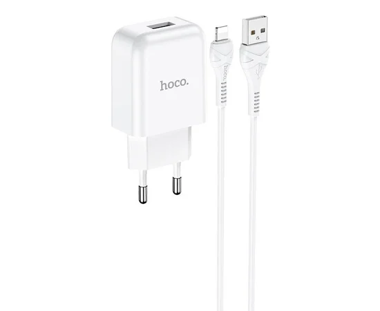 СЗУ HOCO N2 (1USB/2.1A) + USB - Lightning Белый