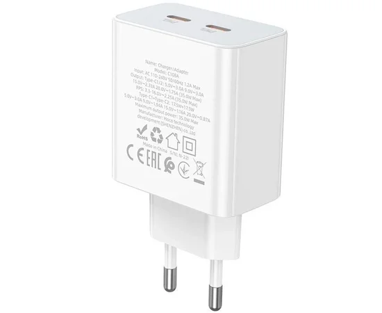 СЗУ Hoco C108A PD 35W (2 Type-C) White