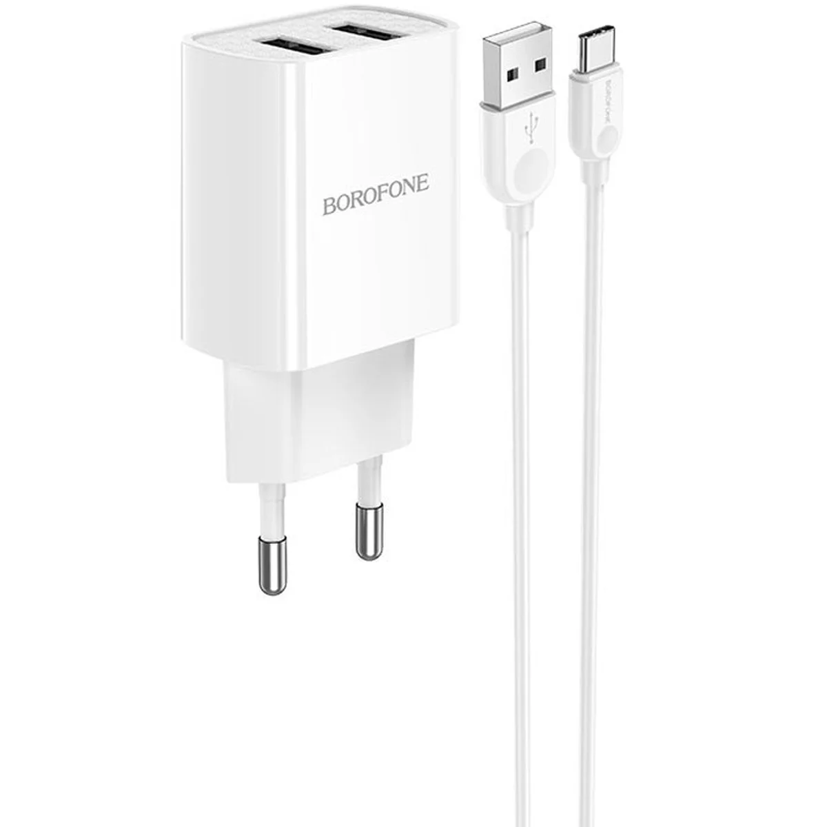 СЗУ Borofone BA53A Powerway (2USB/2.1A) + Type-C Білий