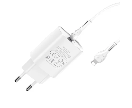 СЗУ HOCO N14 PD 20W 1Type-C + Type-C to Lightning Белый