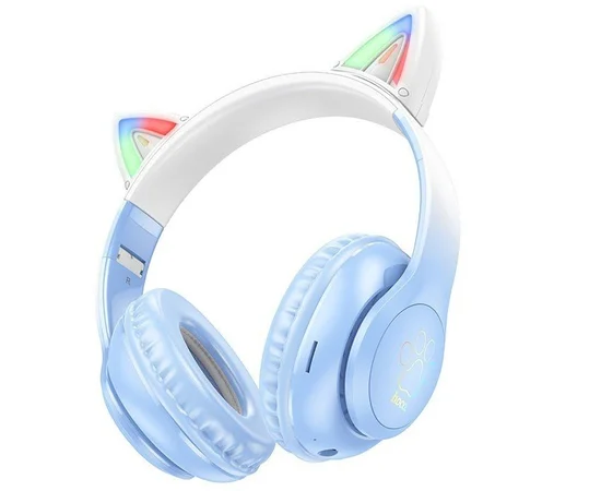 Накладные беспроводные наушники Hoco W42 Cat Crystal Blue