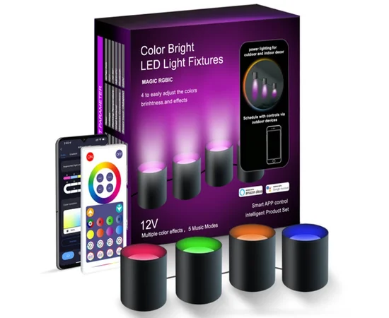Настінна LED лампа RGB Intelligent wall lamp 4 pcs with Bluetooth European plug with app Black