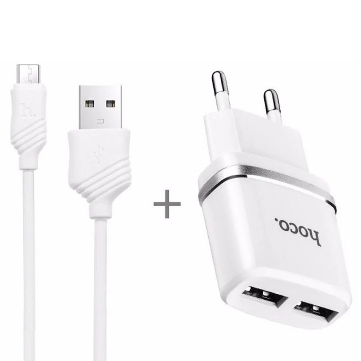 СЗУ Hoco C12 Dual USB Charger 2.1A (+кабель microUSB 1м) Білий