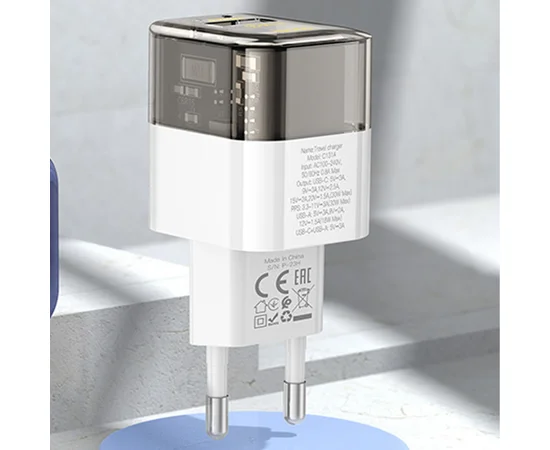 СЗУ Hoco C131A Platium PD30W+QC3.0 + Type-C to Lightning Transparent black