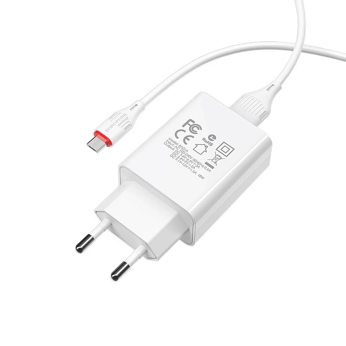 СЗУ Borofone BA21A Long journey QC3.0 (1USB/3A) + MicroUSB Белый