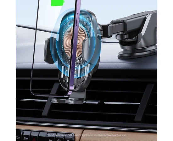 Автодержатель с БЗУ Usams US-CD187 15W with Colorful Light Black