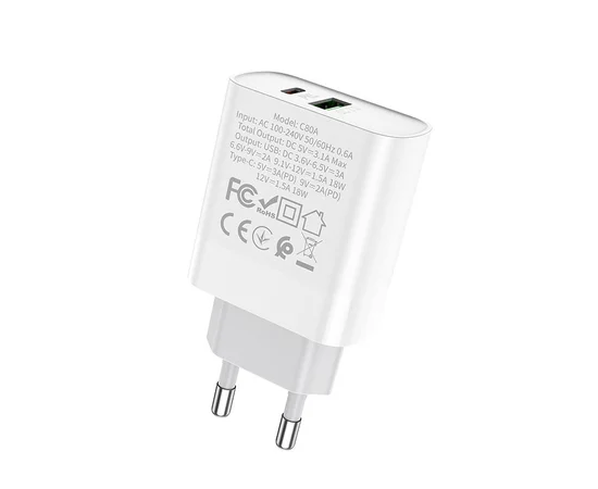 СЗУ HOCO C80A PD+QC3.0 (1USB/3.1A) Белый