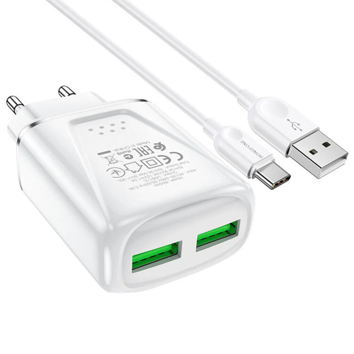 СЗУ Borofone BA54A Wide road QC3.0 (2USB) + Type-C White