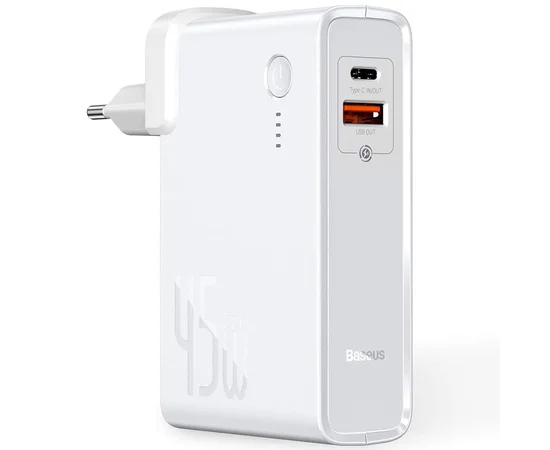 СЗУ + Power Bank 2in1 Baseus GaN (2 Type-C/ 45W) + 10 000 mAh Белый
