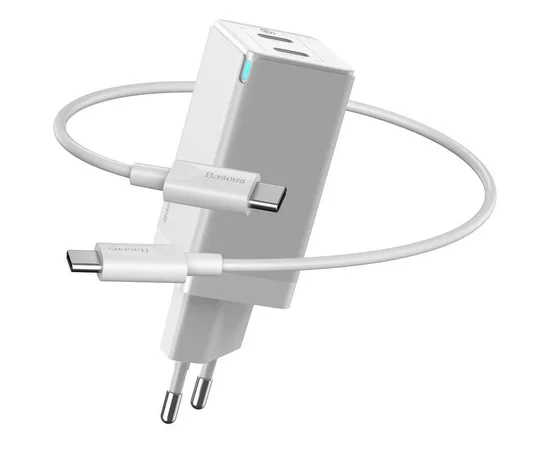 СЗУ Baseus GaN2 (2 Type-C/ 45W) + кабель Type-C to Type-C 65W Белый