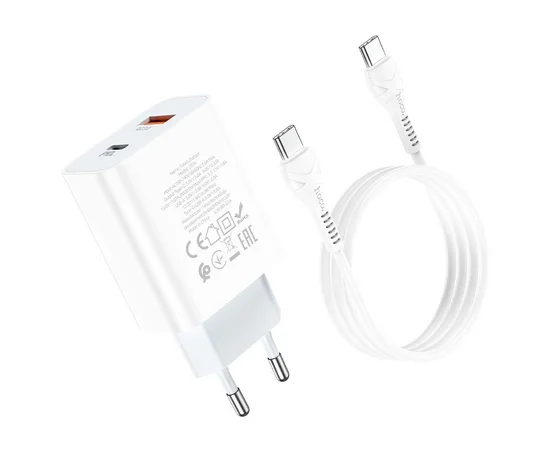 СЗУ HOCO C97A PD20W+QC3.0 (1USB/1Type-C/3A) + Type-C to Type-C Белый