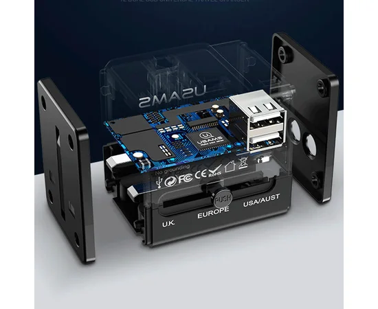 СЗУ Usams US-CC044 T2 4in1, разъёмы для US/AU/EU/UK Черный
