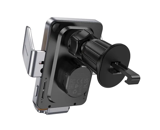 Автодержатель с БЗУ Hoco HW7 Transparent Discovery Edition (air outlet) Metal gray