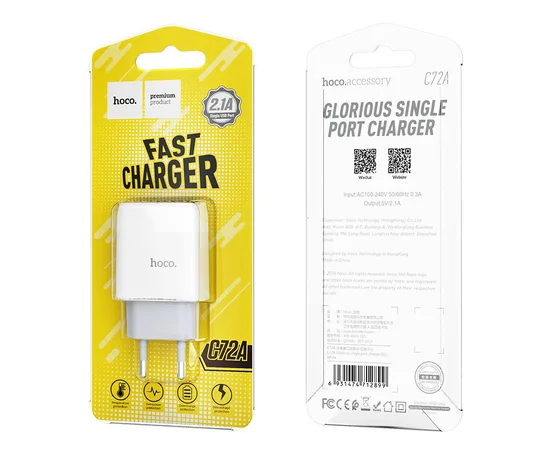 СЗУ Hoco C72A (1USB/2.1A) Белый
