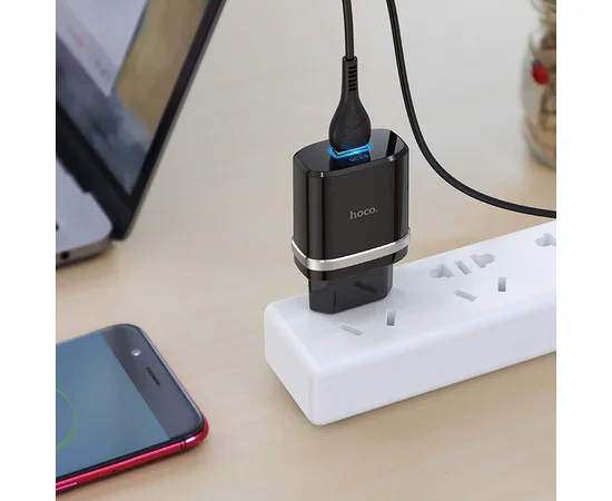 СЗУ Hoco C12Q Smart QC3.0 (1USB/3A) + MicroUSB Черный