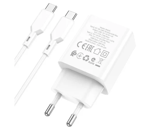 СЗУ Borofone BA69A Resource PD20W+QC3.0 (Type-C to Type-C) White