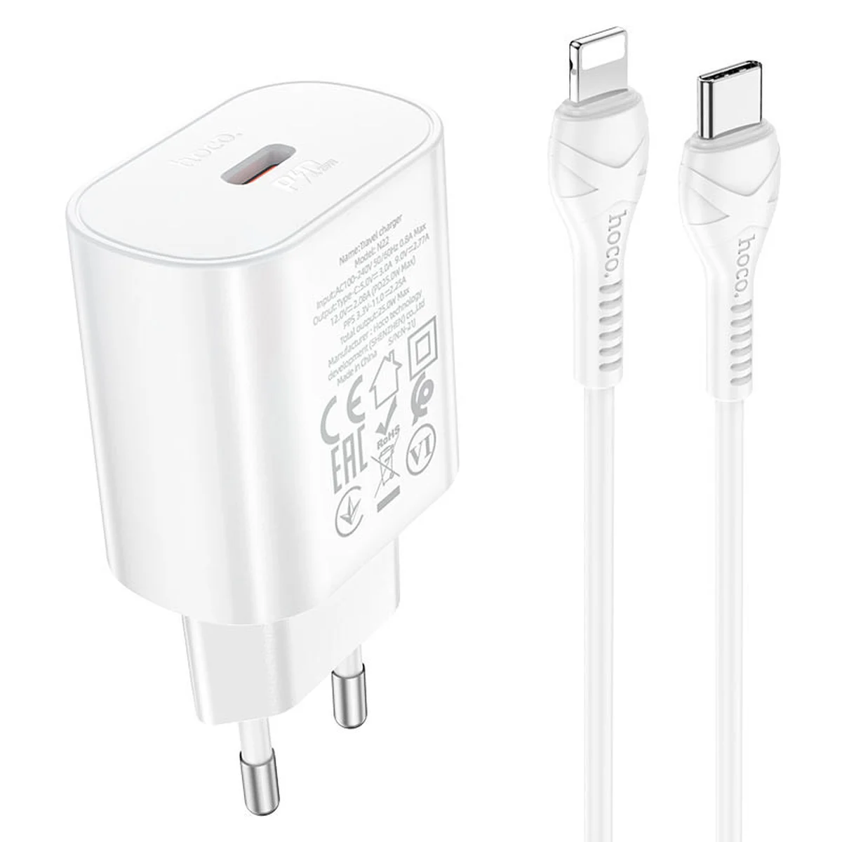 СЗУ Hoco N22 Jetta PD25W + Type-C to Lightning Белый