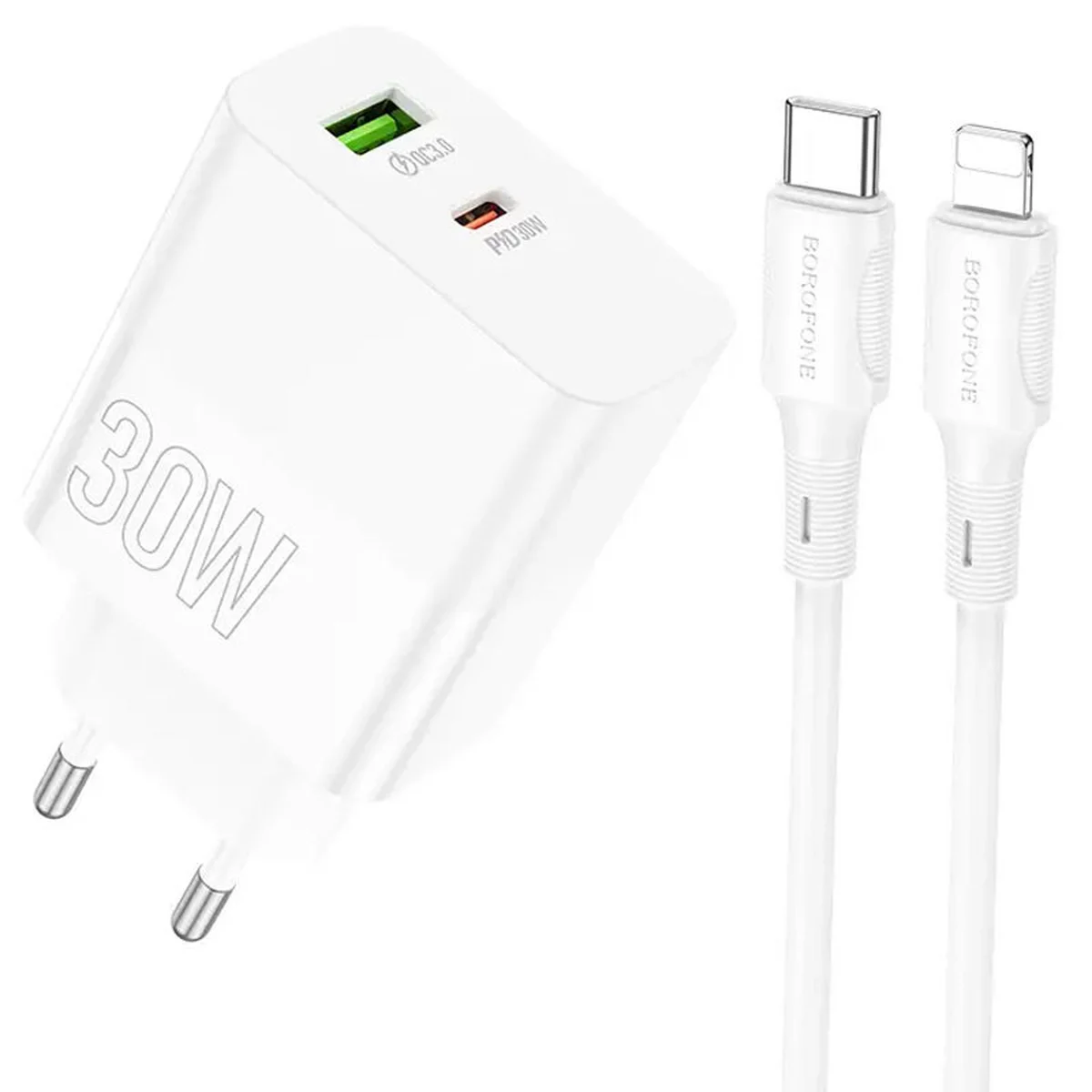 СЗУ Borofone BA75A PD30W+QC3.0 + Type-C + Lightning White