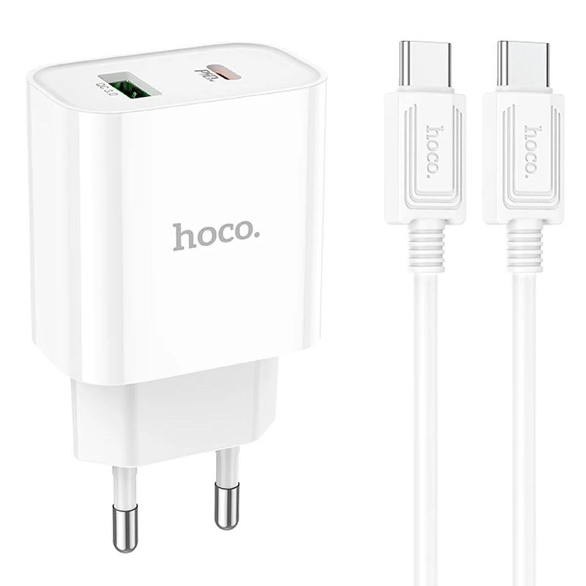 СЗУ HOCO C80A Plus Rapido PD20W+QC3.0 (1Type-C/1USB) + Type-C to Type-C White