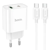 СЗУ HOCO C80A Plus Rapido PD20W+QC3.0 (1Type-C/1USB) + Type-C to Type-C White