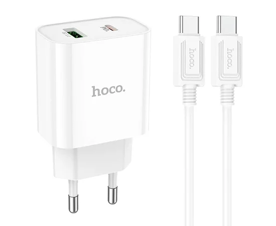 СЗУ HOCO C80A Plus Rapido PD20W+QC3.0 (1Type-C/1USB) + Type-C to Type-C White