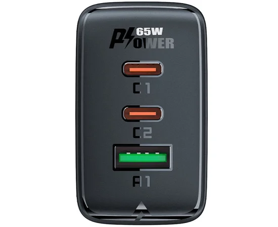 СЗУ Acefast A41 PD65W GaN (2*USB-C+USB-A) Black