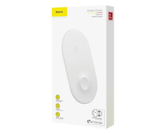 Беспроводное зарядное устройство Baseus Smart 2in1 для смартфона и смарт-часов Белый