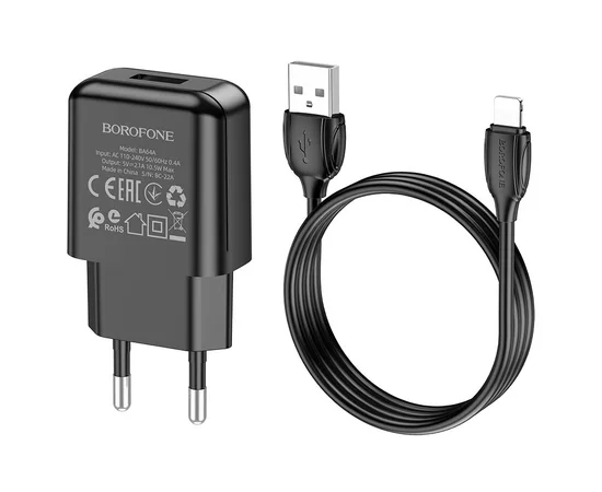 СЗУ Borofone BA64A Single port + Lightning Черный