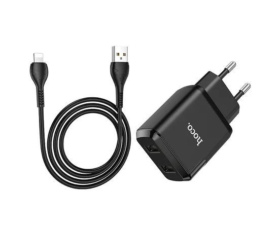 СЗУ HOCO N7 (2USB/2,1A) + USB - Lightning Черный