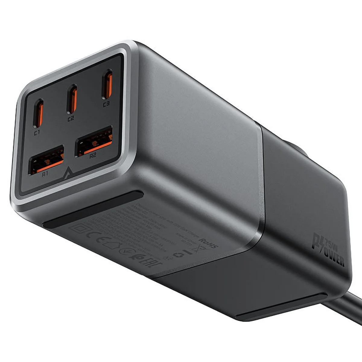 СЗУ Acefast Z2 PD75W GaN (3*USB-C+2*USB-A) Black gray