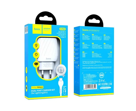 СЗУ Hoco C78A (2USB/2.4A) + Lightning Белый
