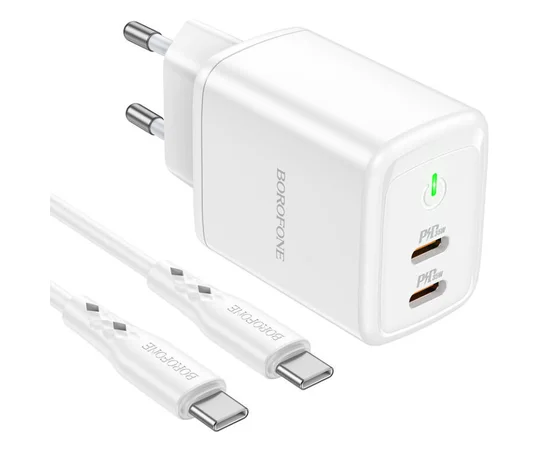 СЗУ Borofone BN9 PD35W (2Type-C) + Type-C to Type-C White