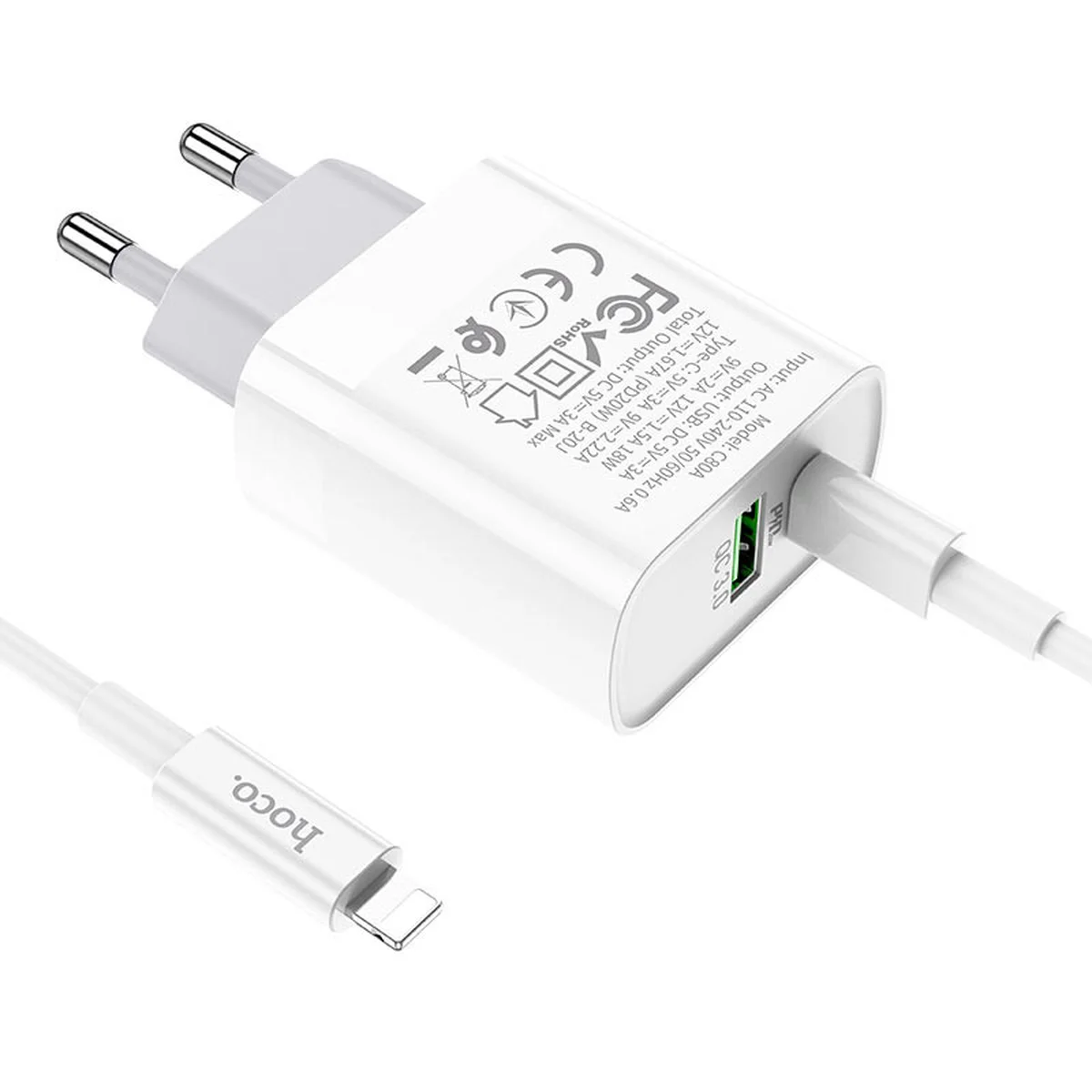 СЗУ HOCO C80A Rapido PD+QC3.0 Type-C + USB + Type-C to Lightning cable Білий
