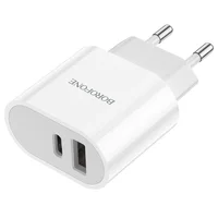 СЗУ Borofone BA62A Wiseacre PD12W (1USB/1Type-C/2.4A) + Type-C to Lightning Белый