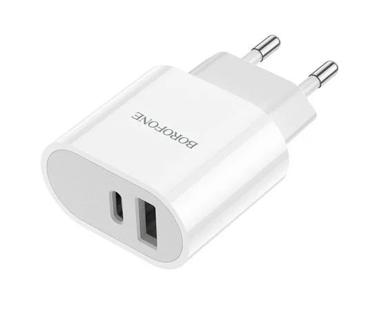 СЗУ Borofone BA62A Wiseacre PD12W (1USB/1Type-C/2.4A) + Type-C to Lightning Белый
