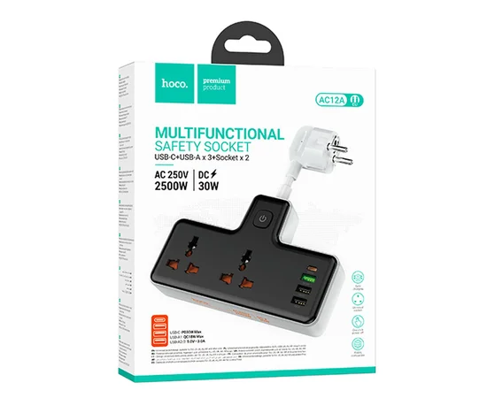 СЗУ Hoco AC12A Reise (PD30W/1C3A) +Socket Black