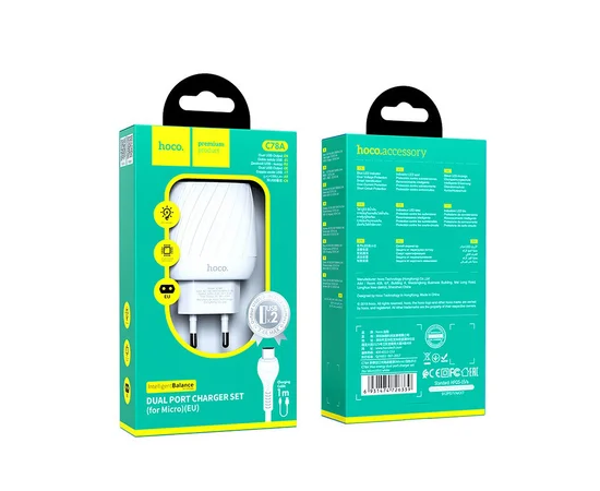 СЗУ Hoco C78A (2USB/2.4A) + microUSB Белый