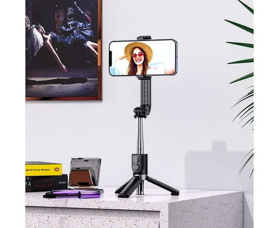 Монопод для селфи Borofone BY9 с треногой + съемный BT пульт Черный