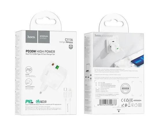 СЗУ Hoco C111A PD 30W+QC3.0 Type-C to Lightning White