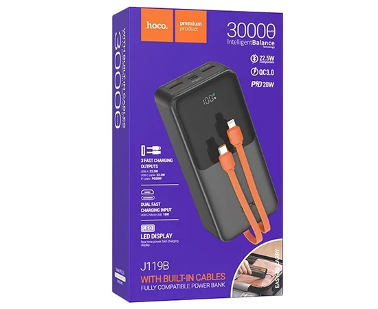 Портативное зарядное устройство Power Bank Hoco J119B Sharp charge 22.5W+PD20W 30 000 mAh Black