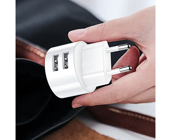 СЗУ USAMS US-CC080 T20 Dual USB Round Travel Charger (EU) Белый