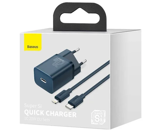 СЗУ Baseus Super Si Quick Charger 1C 20W + кабель Type-C to Lightning (TZCCSUP-B) Синий