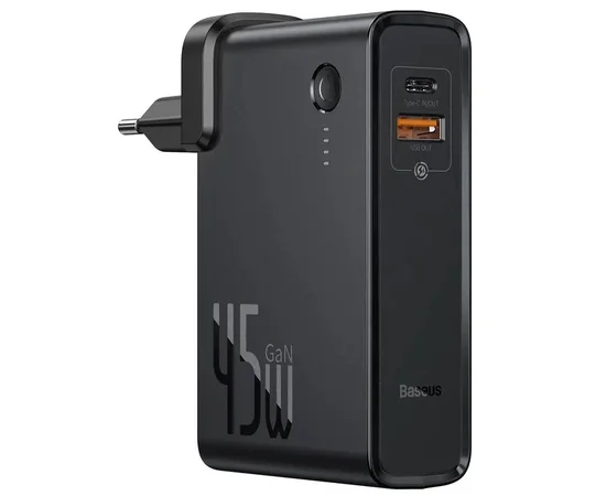 СЗУ + Power Bank 2in1 Baseus GaN QC (Type-C+USB/ 45W) 10 000 mAh (PPNLD) Черный