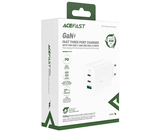 СЗУ Acefast A41 PD65W GaN (2*USB-C+USB-A) White