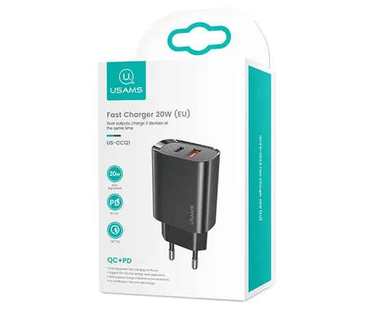 СЗУ Usams US-CC121 T35 QC3.0 + PD3.0 20W Черный