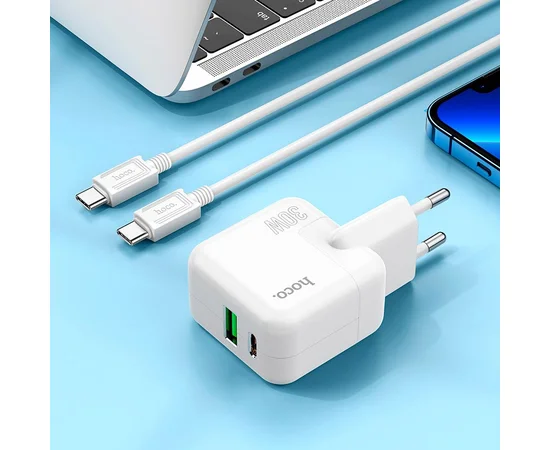 СЗУ Hoco C111A PD 30W+QC3.0 Type-C to Type-C White