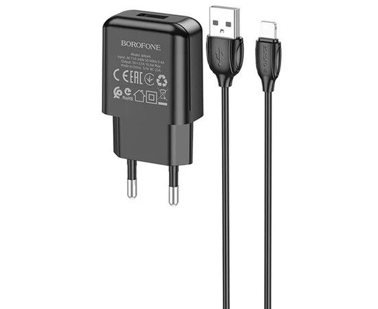 СЗУ Borofone BA64A Single port + Lightning Черный