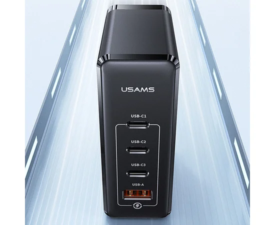 СЗУ Usams US-CC163 T50 100W 4 Ports ACCC GaN Fast Charger Black