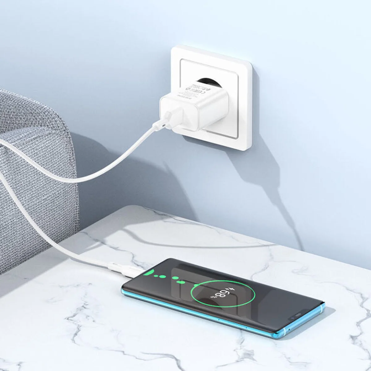 СЗУ Borofone BA72A Spring QC3.0 USB to Type-C White