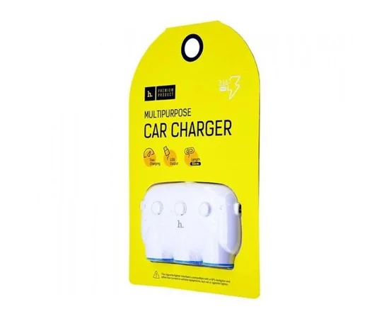 АЗУ с разветвителем прикуривателя Hoco C1 (3 порта+2USB/3.1A) White